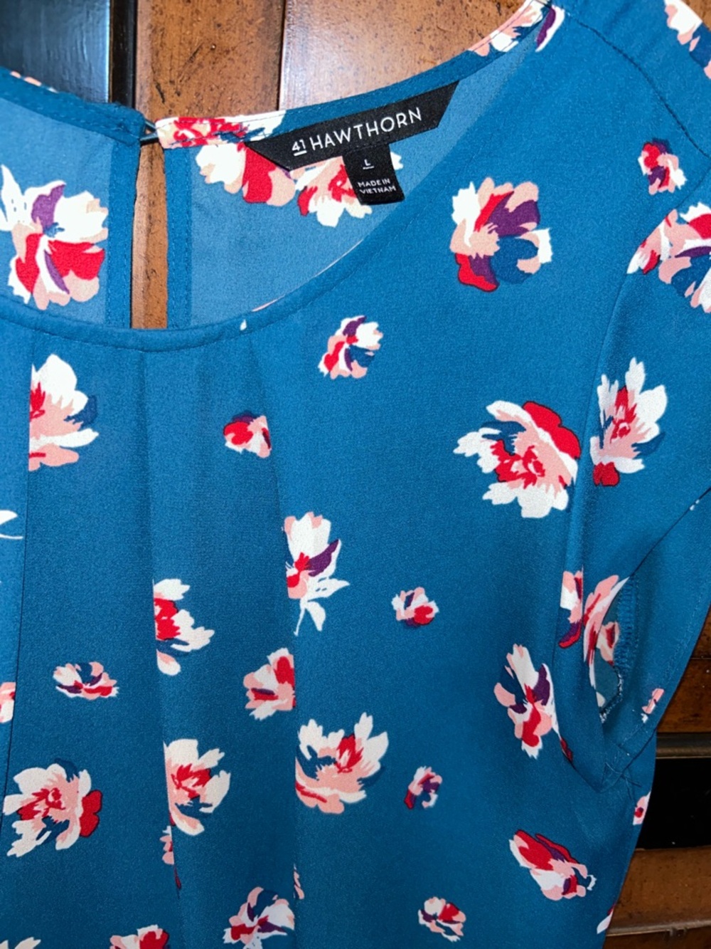 41 Hawthorn Blue Floral Cap-Sleeve Blouse - Picture 2 of 2